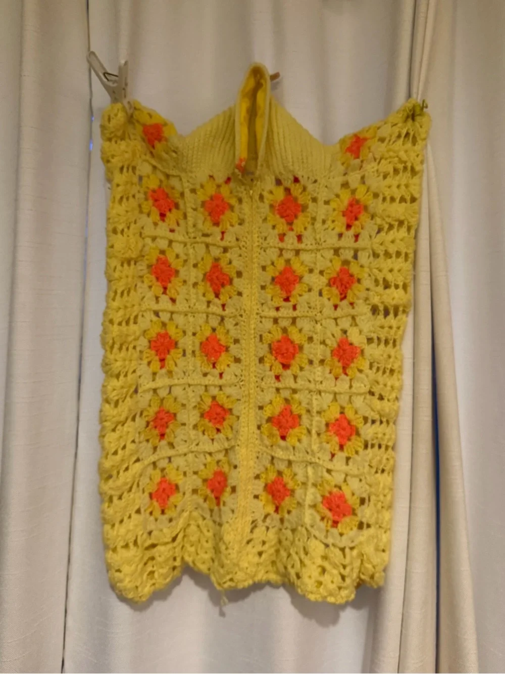 Vintage Handmade Crochet Baby Bunting Sleep Sack Yellow Orange Floral Zip 29”